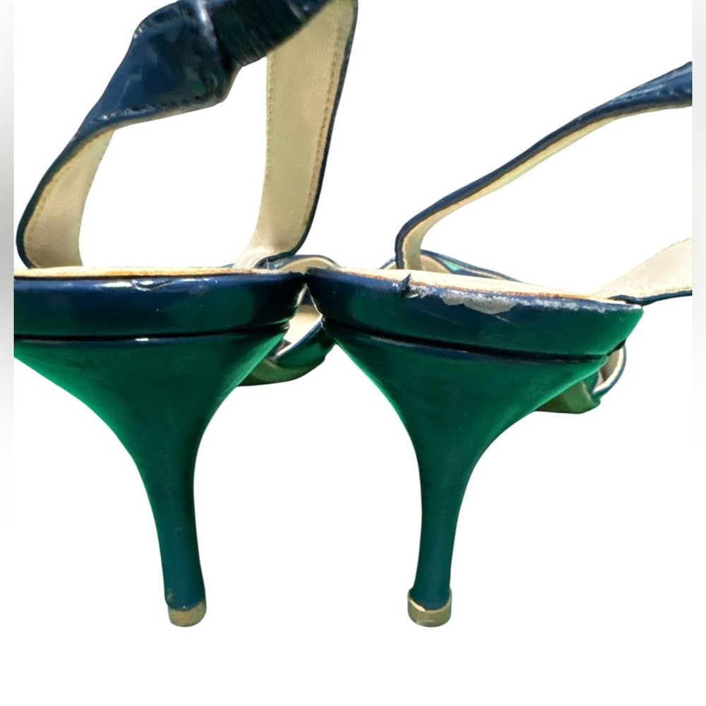 New Calvin Klein Sz 8 Navy Blue Heeled Leather Slingback Sexy Open Toe Sandals - Picture 2 of 6